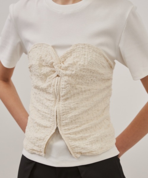 STUDIOUS(ステュディオス)の「【CITY TOKYO/シティートウキョウ】Bustier Combination Tops/ビスチェコンビネーショントップス(Tシャツ/カットソー・レディース・ホワイト/ブラック・FREE)」の7枚目の写真