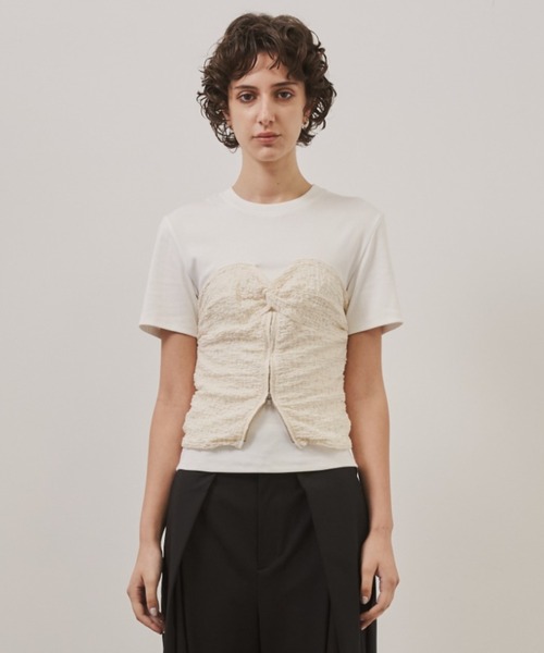 STUDIOUS(ステュディオス)の「【CITY TOKYO/シティートウキョウ】Bustier Combination Tops/ビスチェコンビネーショントップス(Tシャツ/カットソー・レディース・ホワイト/ブラック・FREE)」の4枚目の写真