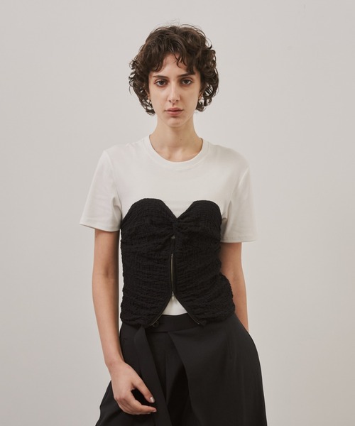 STUDIOUS(ステュディオス)の「【CITY TOKYO/シティートウキョウ】Bustier Combination Tops/ビスチェコンビネーショントップス(Tシャツ/カットソー・レディース・ホワイト/ブラック・FREE)」の9枚目の写真