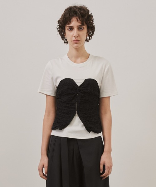 STUDIOUS(ステュディオス)の「【CITY TOKYO/シティートウキョウ】Bustier Combination Tops/ビスチェコンビネーショントップス(Tシャツ/カットソー・レディース・ホワイト/ブラック・FREE)」の11枚目の写真