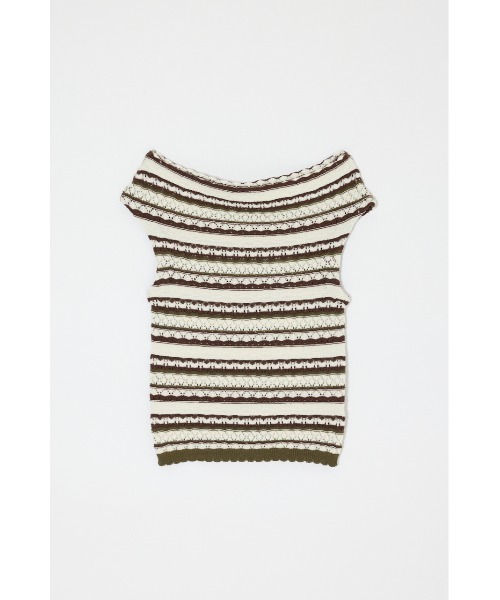 MOUSSY(マウジー)の「STRIPED OFF SHOULDER トップス(ニット/セーター・レディース・ライトピンク/ブラック/ホワイト系その他/グリーン系その他2・FREE)」の6枚目の写真