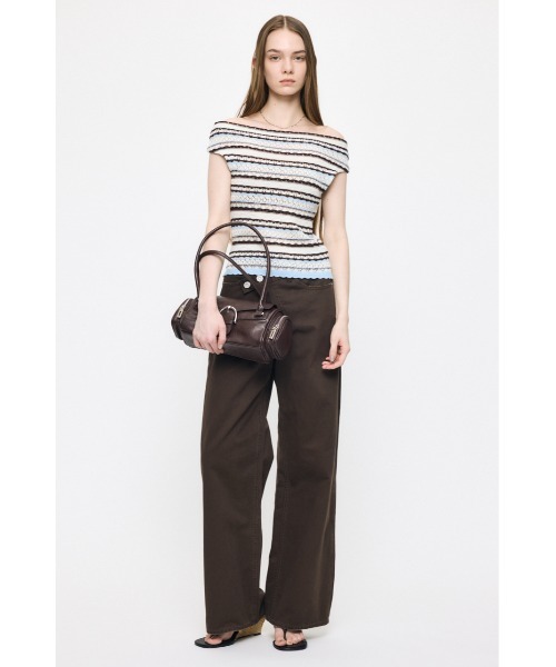 MOUSSY(マウジー)の「STRIPED OFF SHOULDER トップス(ニット/セーター・レディース・ライトピンク/ブラック/ホワイト系その他/グリーン系その他2・FREE)」の9枚目の写真