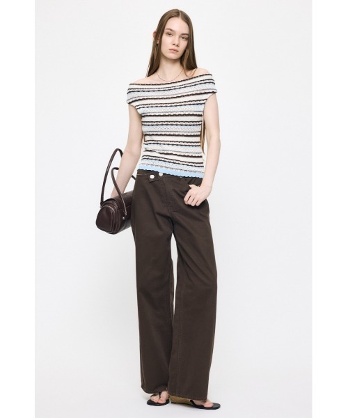 MOUSSY(マウジー)の「STRIPED OFF SHOULDER トップス(ニット/セーター・レディース・ライトピンク/ブラック/ホワイト系その他/グリーン系その他2・FREE)」の10枚目の写真