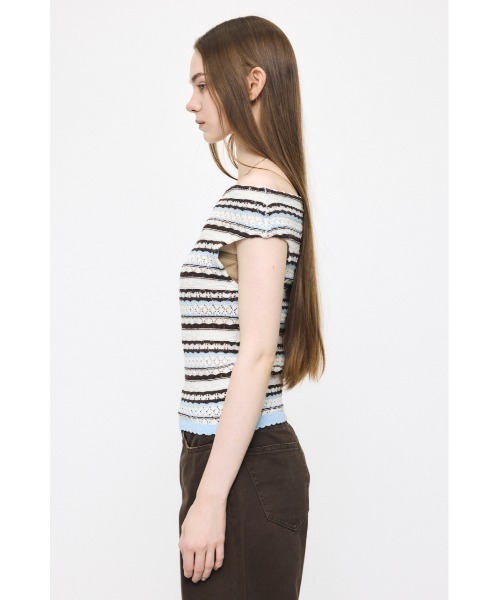 MOUSSY(マウジー)の「STRIPED OFF SHOULDER トップス(ニット/セーター・レディース・ライトピンク/ブラック/ホワイト系その他/グリーン系その他2・FREE)」の12枚目の写真