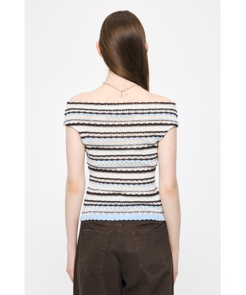 MOUSSY(マウジー)の「STRIPED OFF SHOULDER トップス(ニット/セーター・レディース・ライトピンク/ブラック/ホワイト系その他/グリーン系その他2・FREE)」の13枚目の写真