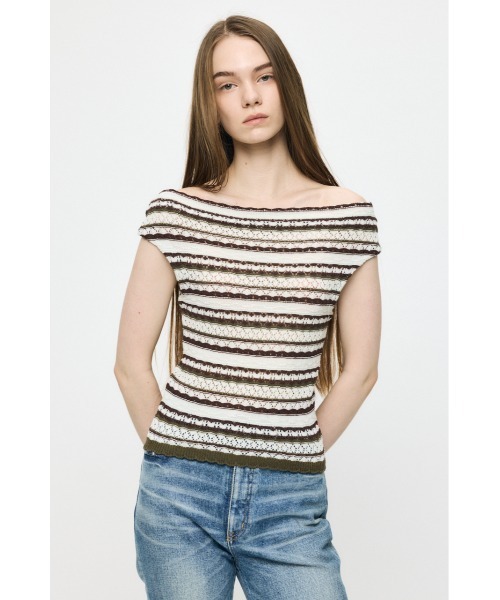 MOUSSY(マウジー)の「STRIPED OFF SHOULDER トップス(ニット/セーター・レディース・ライトピンク/ブラック/ホワイト系その他/グリーン系その他2・FREE)」の18枚目の写真