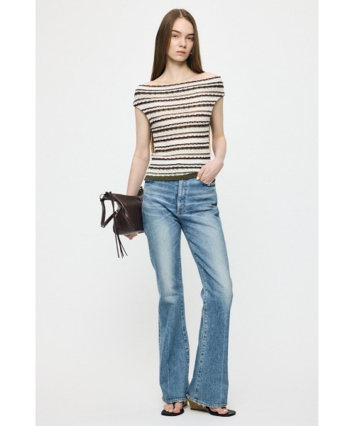 MOUSSY(マウジー)の「STRIPED OFF SHOULDER トップス(ニット/セーター・レディース・ライトピンク/ブラック/ホワイト系その他/グリーン系その他2・FREE)」の19枚目の写真