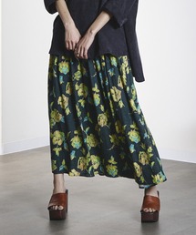 ROSE PRINT GATHERED SKIRT
