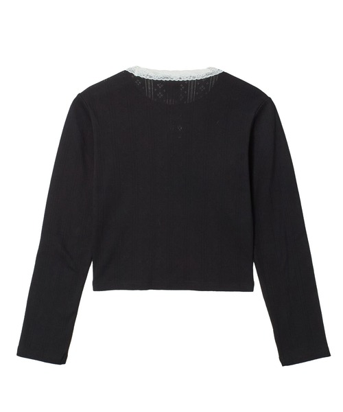 X-girl(エックスガール)の「LACE TRIM L/S BABY TOP(Tシャツ/カットソー・レディース・ベージュ/ブラック/バーガンディー・ONE SIZE)」の4枚目の写真
