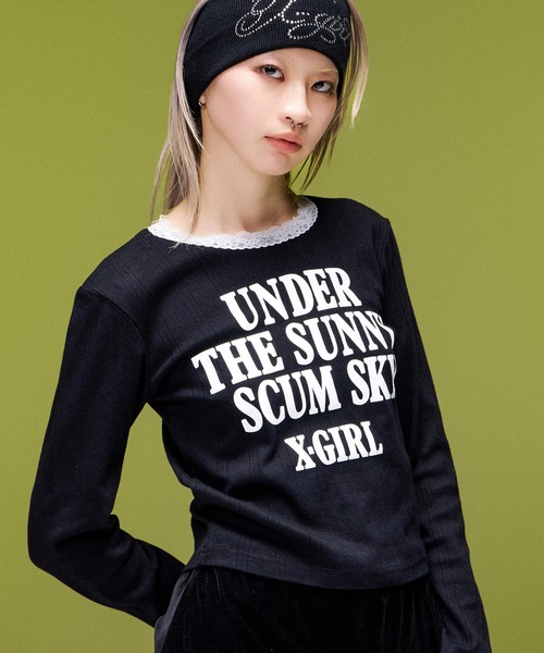 X-girl(エックスガール)の「LACE TRIM L/S BABY TOP(Tシャツ/カットソー・レディース・ベージュ/ブラック/バーガンディー・ONE SIZE)」の15枚目の写真