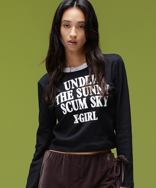 X-girl(エックスガール)の「LACE TRIM L/S BABY TOP(Tシャツ/カットソー・レディース・ベージュ/ブラック/バーガンディー・ONE SIZE)」の13枚目の写真