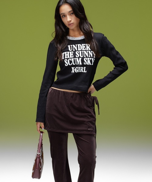 X-girl(エックスガール)の「LACE TRIM L/S BABY TOP(Tシャツ/カットソー・レディース・ベージュ/ブラック/バーガンディー・ONE SIZE)」の12枚目の写真