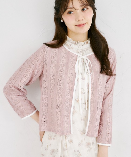 tocco closet（トッコ　クローゼット）の「【ZOZO限定】UVケア×接触冷感バイカラーレースカーディガン（カーディガン/ボレロ・レディース・ピンク/オフホワイト/ブラック・M）」の3枚目の写真
