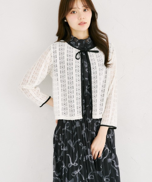 tocco closet（トッコ　クローゼット）の「【ZOZO限定】UVケア×接触冷感バイカラーレースカーディガン（カーディガン/ボレロ・レディース・ピンク/オフホワイト/ブラック・M）」の9枚目の写真