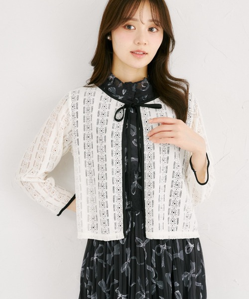 tocco closet（トッコ　クローゼット）の「【ZOZO限定】UVケア×接触冷感バイカラーレースカーディガン（カーディガン/ボレロ・レディース・ピンク/オフホワイト/ブラック・M）」の7枚目の写真