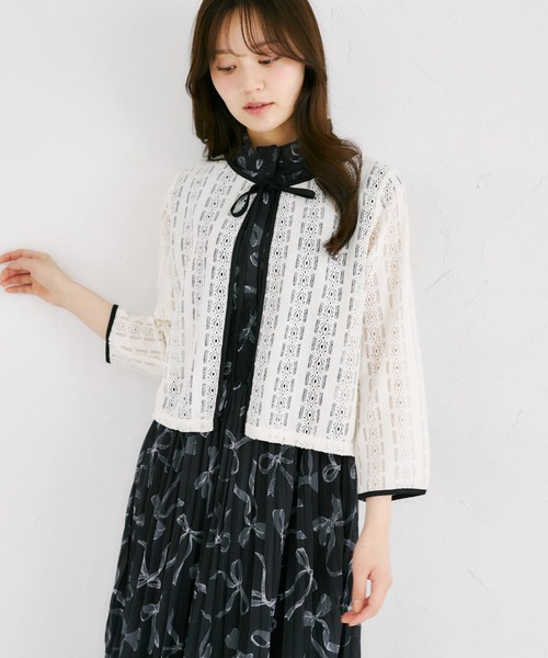 tocco closet（トッコ　クローゼット）の「【ZOZO限定】UVケア×接触冷感バイカラーレースカーディガン（カーディガン/ボレロ・レディース・ピンク/オフホワイト/ブラック・M）」の8枚目の写真