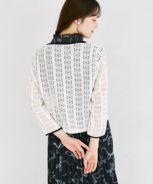 tocco closet（トッコ　クローゼット）の「【ZOZO限定】UVケア×接触冷感バイカラーレースカーディガン（カーディガン/ボレロ・レディース・ピンク/オフホワイト/ブラック・M）」の6枚目の写真