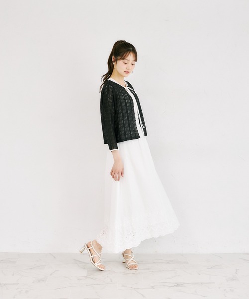 tocco closet（トッコ　クローゼット）の「【ZOZO限定】UVケア×接触冷感バイカラーレースカーディガン（カーディガン/ボレロ・レディース・ピンク/オフホワイト/ブラック・M）」の4枚目の写真