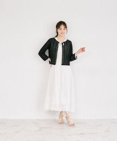 tocco closet（トッコ　クローゼット）の「【ZOZO限定】UVケア×接触冷感バイカラーレースカーディガン（カーディガン/ボレロ・レディース・ピンク/オフホワイト/ブラック・M）」の5枚目の写真
