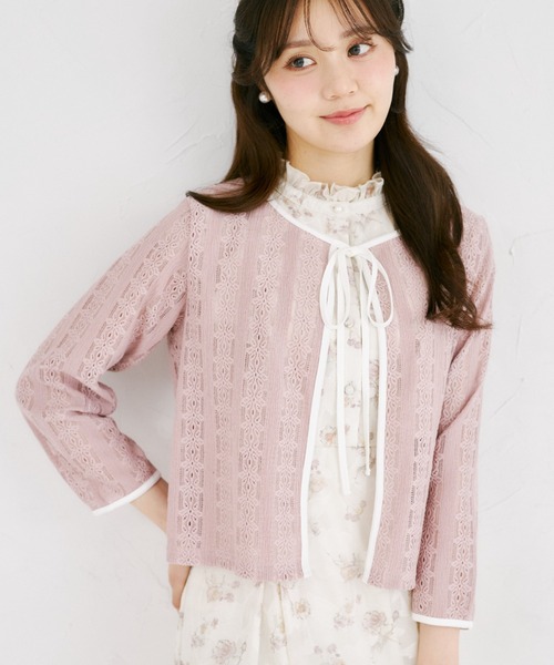 tocco closet（トッコ　クローゼット）の「【ZOZO限定】UVケア×接触冷感バイカラーレースカーディガン（カーディガン/ボレロ・レディース・ピンク/オフホワイト/ブラック・M）」の22枚目の写真