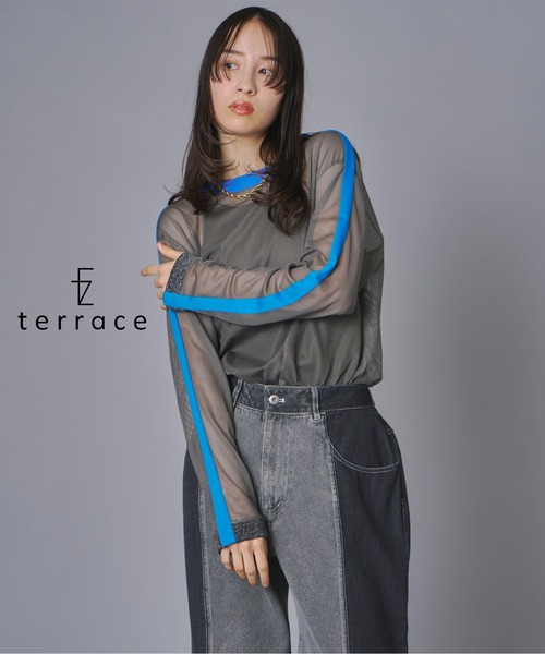 terrace(テラス)の「ラインメッシュプルオーバー(Tシャツ/カットソー・レディース・ブラック/グレー/オフホワイト・FREE)」の3枚目の写真