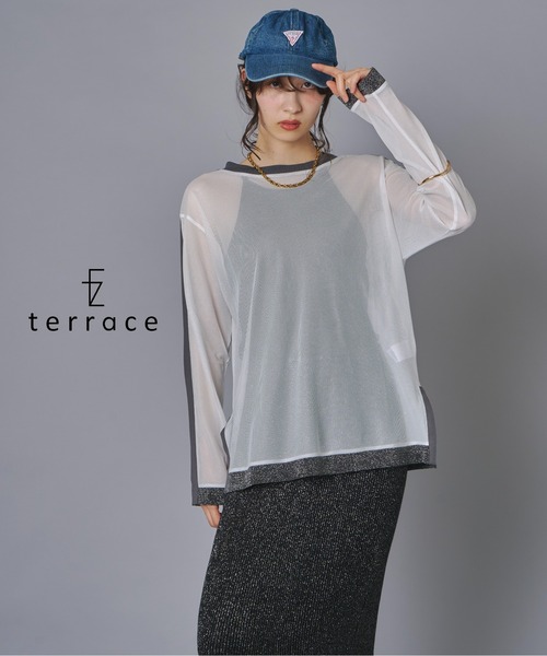 セール】ラインメッシュプルオーバー（Tシャツ/カットソー）｜terrace