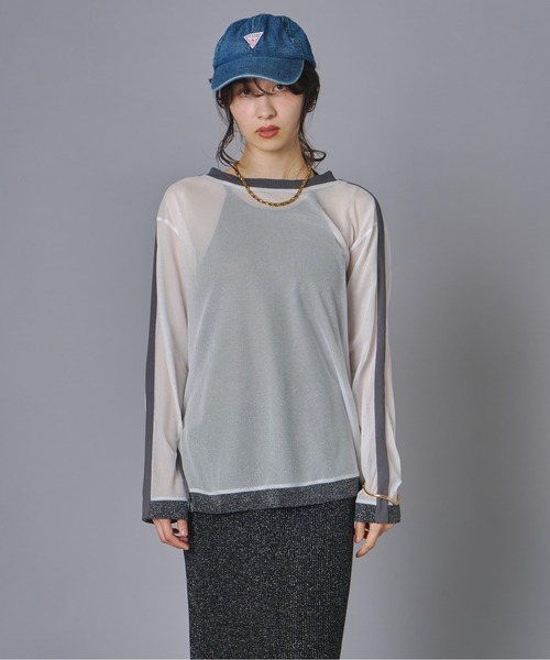 terrace(テラス)の「ラインメッシュプルオーバー(Tシャツ/カットソー・レディース・ブラック/グレー/オフホワイト・FREE)」の4枚目の写真