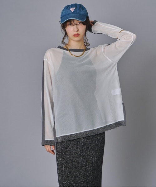 terrace(テラス)の「ラインメッシュプルオーバー(Tシャツ/カットソー・レディース・ブラック/グレー/オフホワイト・FREE)」の6枚目の写真