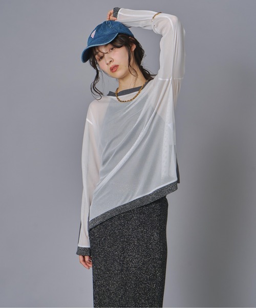 terrace(テラス)の「ラインメッシュプルオーバー(Tシャツ/カットソー・レディース・ブラック/グレー/オフホワイト・FREE)」の7枚目の写真