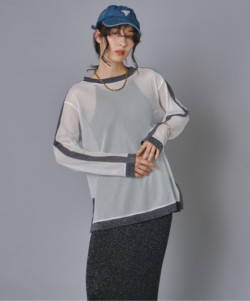 terrace(テラス)の「ラインメッシュプルオーバー(Tシャツ/カットソー・レディース・ブラック/グレー/オフホワイト・FREE)」の8枚目の写真