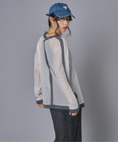 terrace(テラス)の「ラインメッシュプルオーバー(Tシャツ/カットソー・レディース・ブラック/グレー/オフホワイト・FREE)」の9枚目の写真
