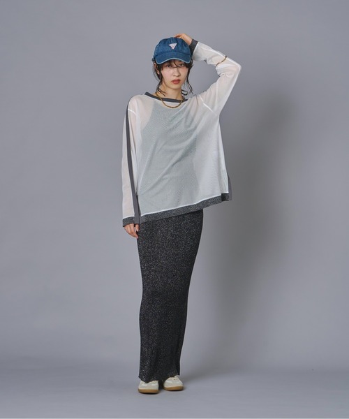 terrace(テラス)の「ラインメッシュプルオーバー(Tシャツ/カットソー・レディース・ブラック/グレー/オフホワイト・FREE)」の16枚目の写真