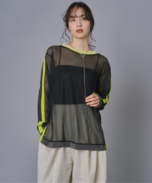 terrace(テラス)の「ラインメッシュプルオーバー(Tシャツ/カットソー・レディース・ブラック/グレー/オフホワイト・FREE)」の21枚目の写真