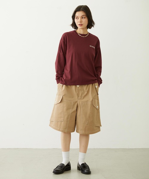 MILKFED.(ミルクフェド)の「STENCIL ARCH LOGO L/S TEE(Tシャツ/カットソー・レディース・ブラック/オフホワイト/バーガンディー・M/L)」の6枚目の写真
