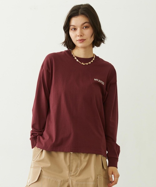 MILKFED.(ミルクフェド)の「STENCIL ARCH LOGO L/S TEE(Tシャツ/カットソー・レディース・ブラック/オフホワイト/バーガンディー・M/L)」の4枚目の写真