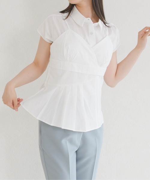 MISCH MASCH(ミッシュマッシュ)の「2026春夏新作 切替デザイン キャミブラウス(シャツ/ブラウス・レディース・ブルー/ホワイト・フリ-)」の1枚目の写真