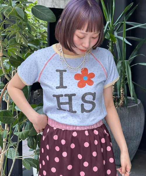 HELLO.SANFRANCISCO(ハローサンフランシスコ)の「【HELLO.SANFRANCISCO/ハローサンフランシスコ】ワッフルプリントTEE(Tシャツ/カットソー・レディース・アイボリー/サックスブルー/ピンク・ONE SIZE)」の3枚目の写真