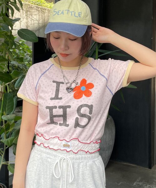 HELLO.SANFRANCISCO(ハローサンフランシスコ)の「【HELLO.SANFRANCISCO/ハローサンフランシスコ】ワッフルプリントTEE(Tシャツ/カットソー・レディース・アイボリー/サックスブルー/ピンク・ONE SIZE)」の1枚目の写真