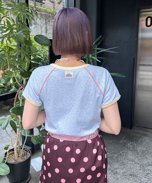 HELLO.SANFRANCISCO(ハローサンフランシスコ)の「【HELLO.SANFRANCISCO/ハローサンフランシスコ】ワッフルプリントTEE(Tシャツ/カットソー・レディース・アイボリー/サックスブルー/ピンク・ONE SIZE)」の12枚目の写真