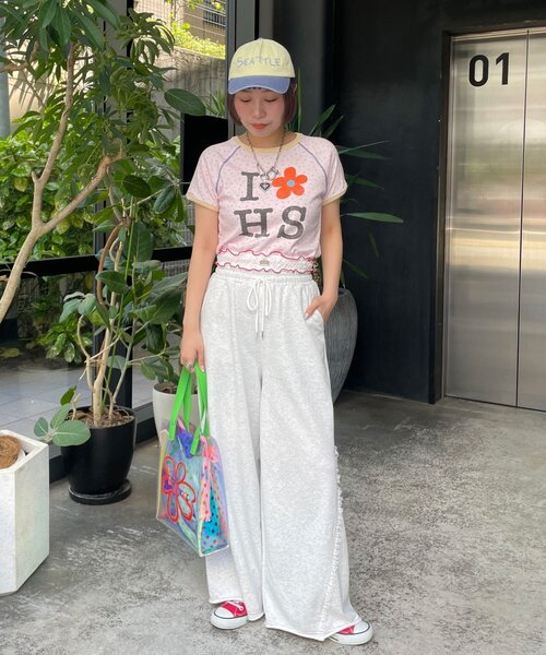 HELLO.SANFRANCISCO(ハローサンフランシスコ)の「【HELLO.SANFRANCISCO/ハローサンフランシスコ】ワッフルプリントTEE(Tシャツ/カットソー・レディース・アイボリー/サックスブルー/ピンク・ONE SIZE)」の7枚目の写真