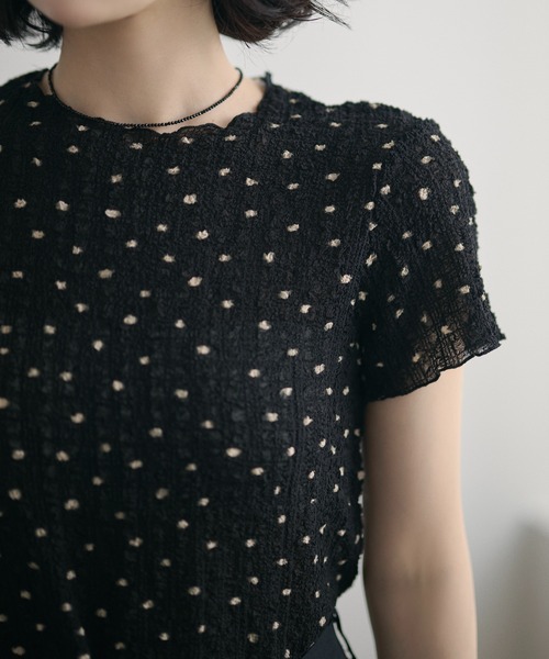 LAULEN(ローレン)の「little dot shirring tops /リトルドットシャーリングトップス(Tシャツ/カットソー・レディース・ブラック/オートミール・FREE)」の12枚目の写真