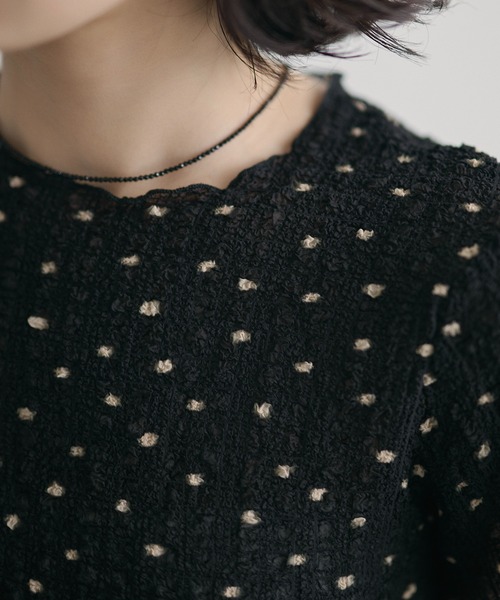 LAULEN(ローレン)の「little dot shirring tops /リトルドットシャーリングトップス(Tシャツ/カットソー・レディース・ブラック/オートミール・FREE)」の13枚目の写真