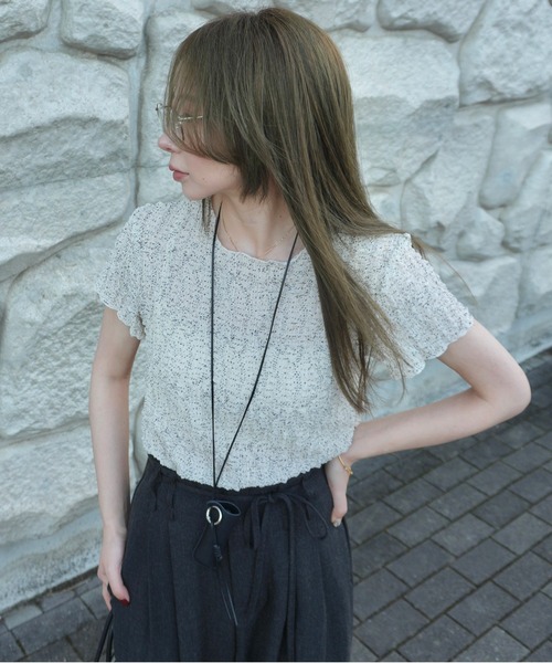 LAULEN(ローレン)の「little dot shirring tops /リトルドットシャーリングトップス(Tシャツ/カットソー・レディース・ブラック/オートミール・FREE)」の16枚目の写真