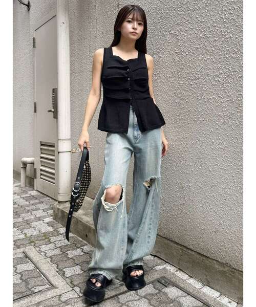 MURUA(ムルーア)の「【セットアップ対応】ペプラムニットタンク 夏服(タンクトップ・レディース・ベージュ/ブラック・FREE)」の15枚目の写真