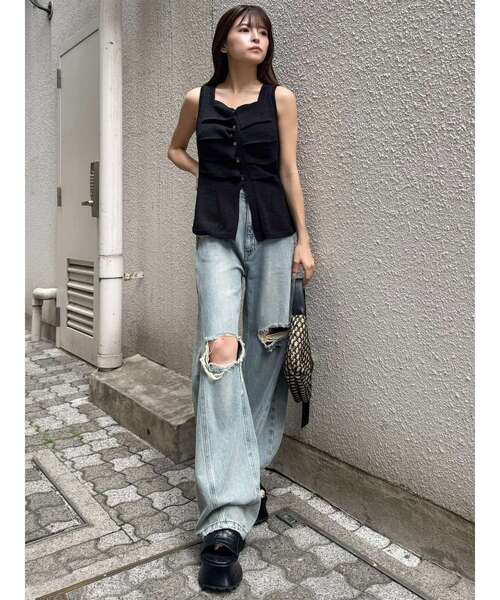 MURUA(ムルーア)の「【セットアップ対応】ペプラムニットタンク 夏服(タンクトップ・レディース・ベージュ/ブラック・FREE)」の16枚目の写真