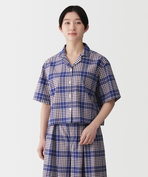 無印良品(ムジルシリョウヒン)の「婦人 マドラスチェック 半袖シャツ(シャツ/ブラウス・レディース・ベージュ系/ブルー系・S/M/L/XL)」の2枚目の写真