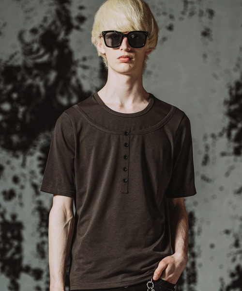 NO ID.】Fake Layered Henley Neck Pullover / フェイク レイヤード