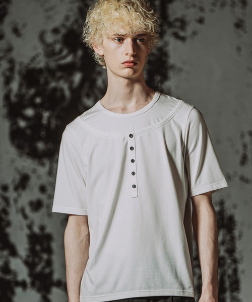 NO ID.】Fake Layered Henley Neck Pullover / フェイク レイヤード