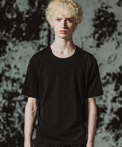NO ID.】Fake Layered Henley Neck Pullover / フェイク レイヤード