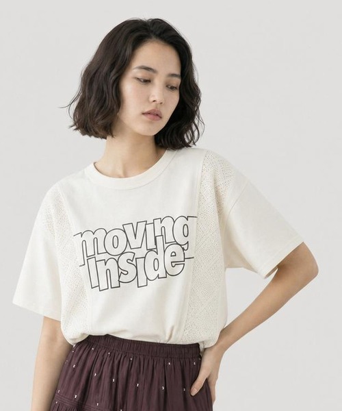 GLOBAL WORK(グローバルワーク)の「レース切り替えプリントTシャツ/713233(Tシャツ/カットソー・レディース・スミクロ/アイボリー・MEDIUM/LARGE)」の1枚目の写真